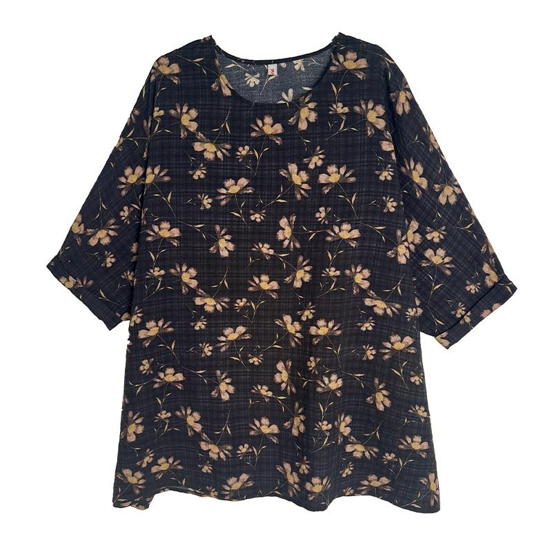 Mânecă scurtă Oversized vintage Floral Casual Tricou largi Topuri Tricou de vară pentru femei