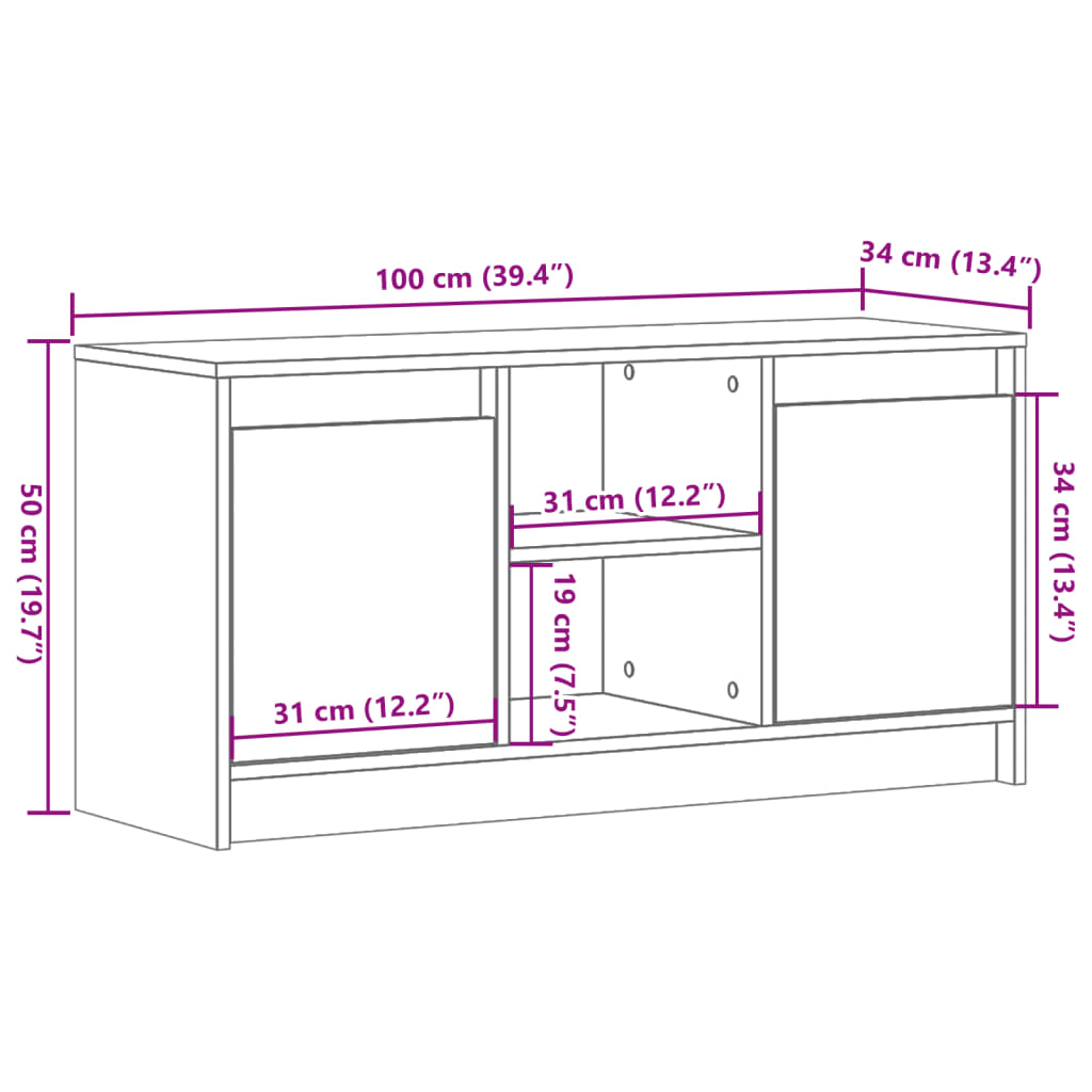 TV Cabinet with LED Lighting Grey Sonoma 100 x 34 x 50 cm