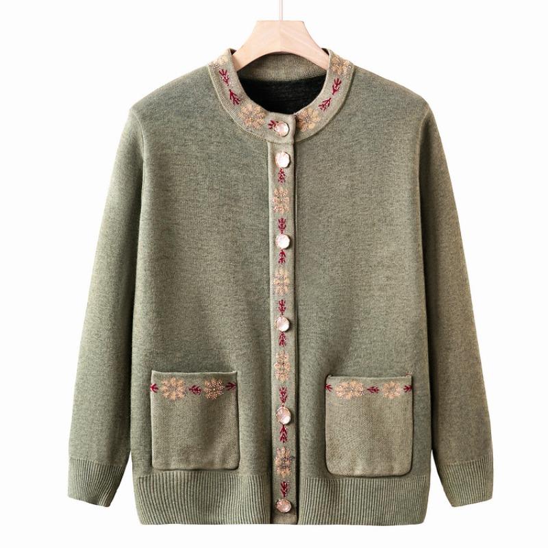 Grandma autumn knitted sweater jacket women middle-aged and elderly mother autumn and winter new cardigan sweater set elderly clothes