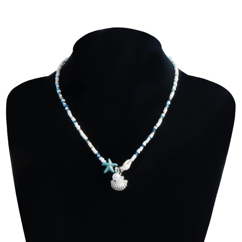 Beautiful Bohemian Starfish Pendant Necklace Colorful Bead Choker Adjustable Neck Chain Jewelry for Women and Girls