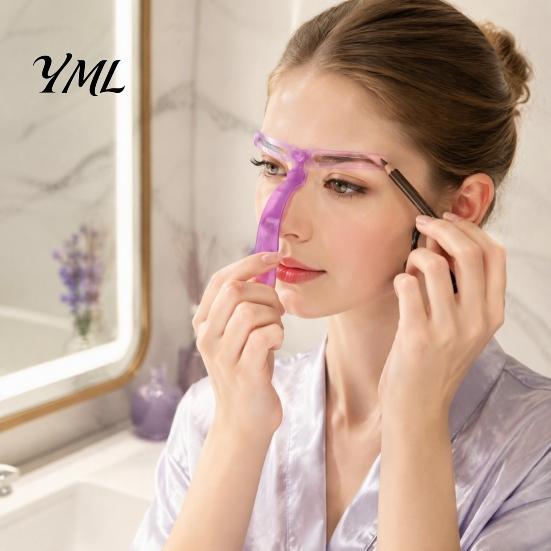 Easy Brow Shaping Tool 1/2 Sets Eyebrow Stencil Kit, 8 Shape Template with Handle & Portable Headband, Reusable Drawing Guide Tools for Women Beginner