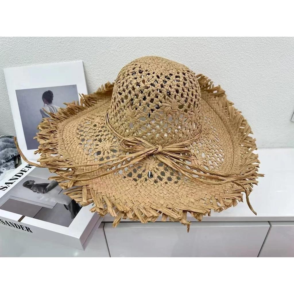 New big brim hollow straw hat women's summer seaside vacation beach sunshade sun protection photo sun hat trend