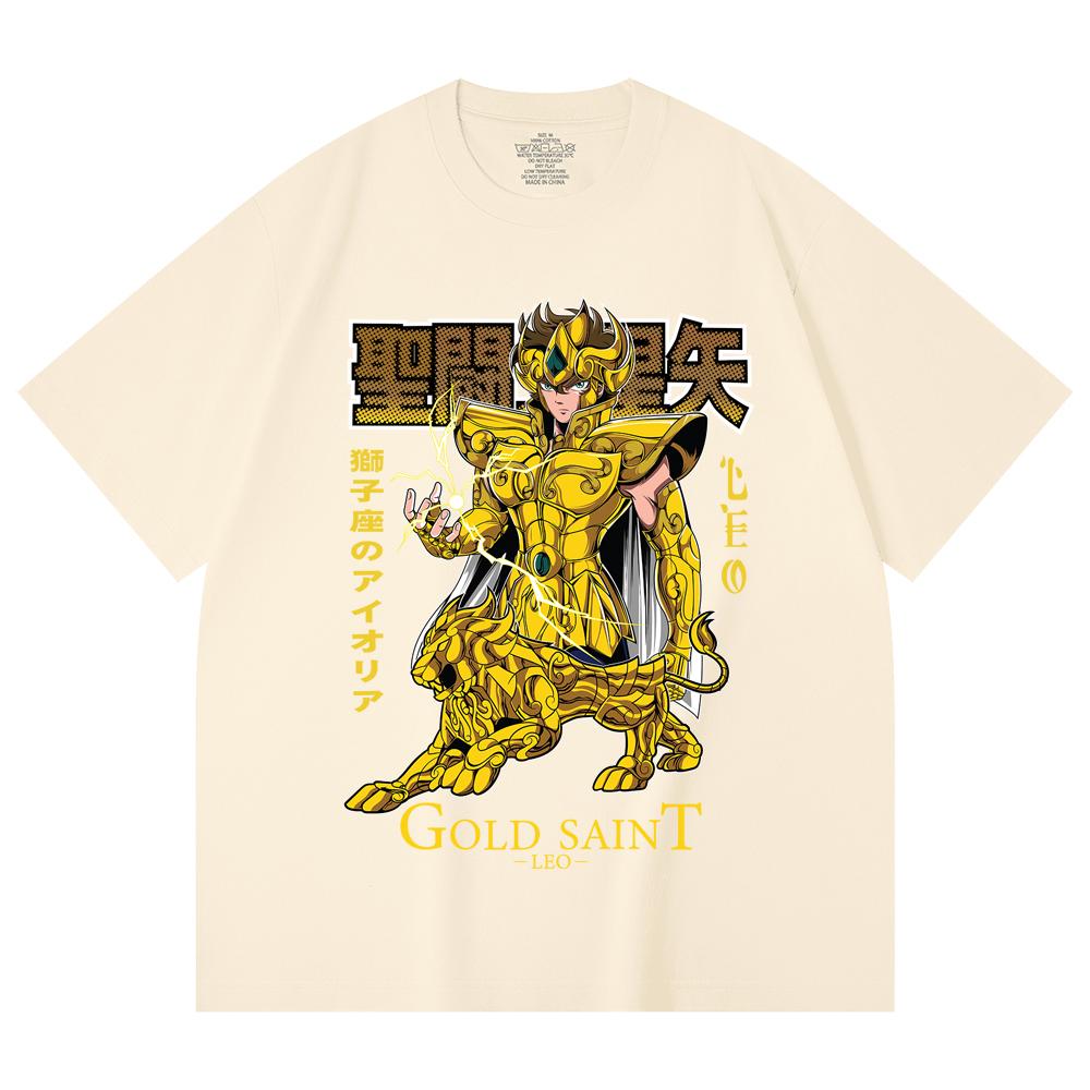 

230 г/м² 100% хлопок Saint Seiya V22 Принт Лев Унисекс Тяжелая хлопковая футболка XS абрикосовый
