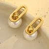 GEMCHIC Women's Minimalist Geometric Faux Pearl Stainless Steel Stud Earrings Gold Plated Elegant Fashion Jewelry
