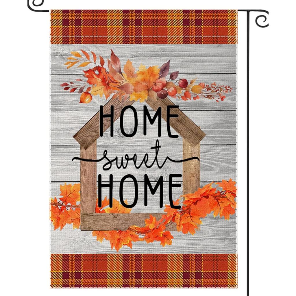 Home Sweet Home Fall Garden Flag Maple Leaves Welcome Double Sided Small Flags Outside, Autumn Thanksgiving Harvest Seasonal Floral Yard Decoration