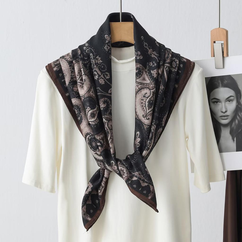 91 Retro Double-sided Velvet Large Square Scarf Women's New Spring and Autumn Foreign Style Fashion Cashew Flower Silk Scarf Neck Scarf Shawl