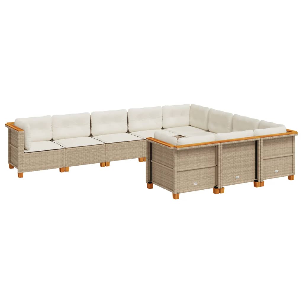 Vidaxl 10-Cz. Set di Mobili da Giardino con Cuscini, Beige, Polyrattan