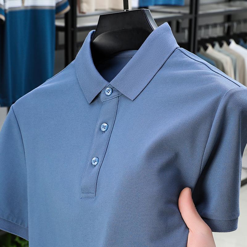 Modisches Poloshirt für Herren mittleren Alters, kurzärmeliges T-Shirt aus merzerisierter Perlbaumwolle, Sommer-Revers, Business-Casual-T-Shirt