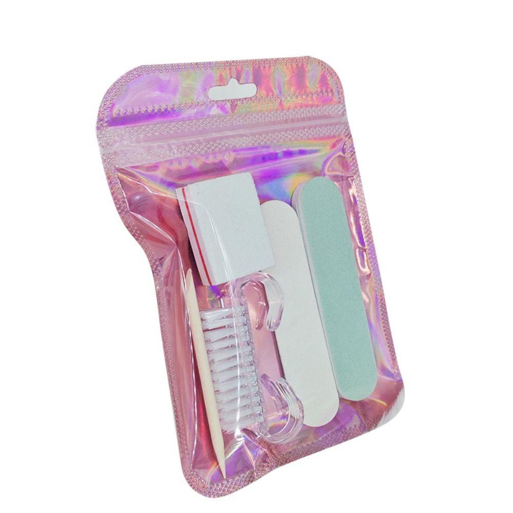 Portable Five Piece Set Nail Care Tools Polishing Strips Rubbing Strips Nail Kit Wooden Sticks Cow Horn Brushes Nail Tool Kit