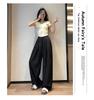 Women's Summer Blue Wide-Leg Ice Silk Pants - Casual Pleated Zen Style
