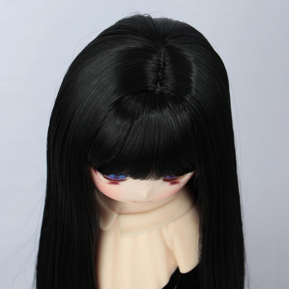 Linfairy 8-9 Inch Long Straight Wig for 1/3 Dolls Black Color