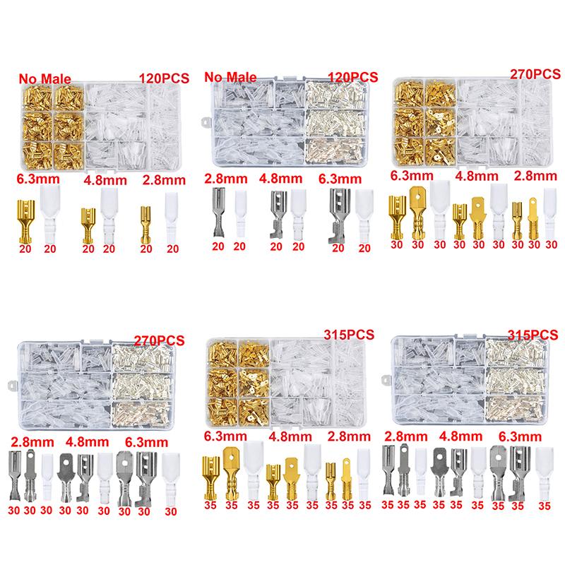 120/270/315Pcs 2.8/4.8/6.3Mm Spade Crimp Terminals Male Female Wire Connector Electrical Terminals Assorted Kit