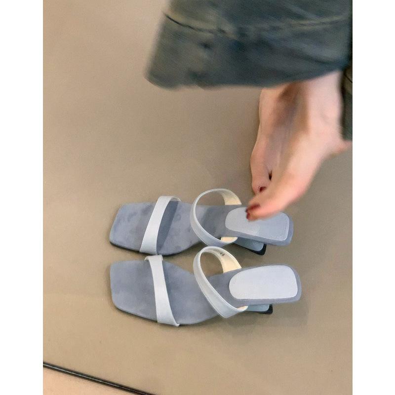 Temperament High Heels One-word Slippers Women's Summer Wear 2025 New Fashion French Cool Slippers