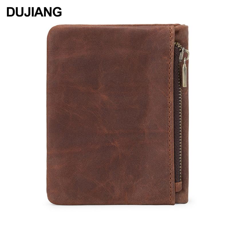 New Crazy Horse leather wallet men's high-end short retro men's bag multi-card zipper leather wallet