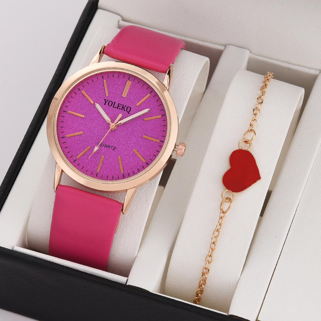 

Модные Женские Часы с Браслетом и Циферблатом «Звездное Небо» Набор из 2 Штук Женские Часы Женский Кожаный Ремешок Кварцевые Часы для Девочек Женские Часы Без Коробки ярко-розовый