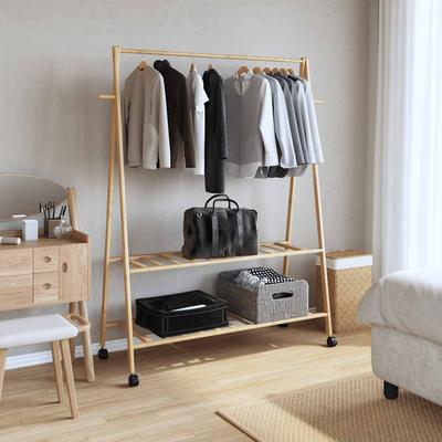 Bamboo Clothes Rack with Shelves and Casters 132 X 45.5 X 155.5 Cm
