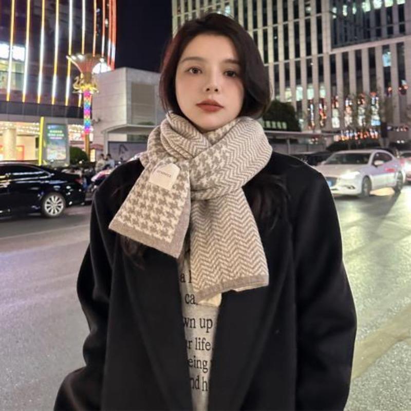 Houndstooth Scarf Women's Winter Imitation Cashmere New Korean Style Versatile Student Couple Knitted Warm Scarf Men's Trend