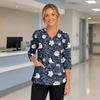 Womens Halloween Print V Neck Medical Scrub Top with Side Slits Three Quarter Sleeves and Front Pocket Nurse Uniform Shirt