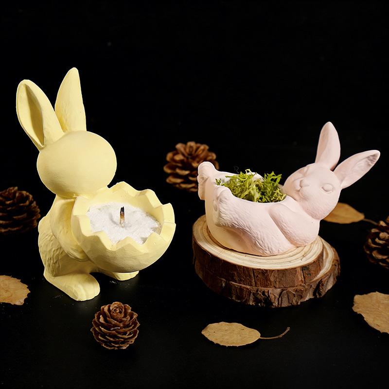 Egg Cup Mold White Eggshell Candle Holder Bunny Egg Tray Festive Easter Bunny Mold For Garden Decoration Party Supplies Home