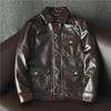 Men Waxed Tea Core Genuine Leather Biker Jacket Slim Fit Stylish Brakeman Coat Trendy Outerwear