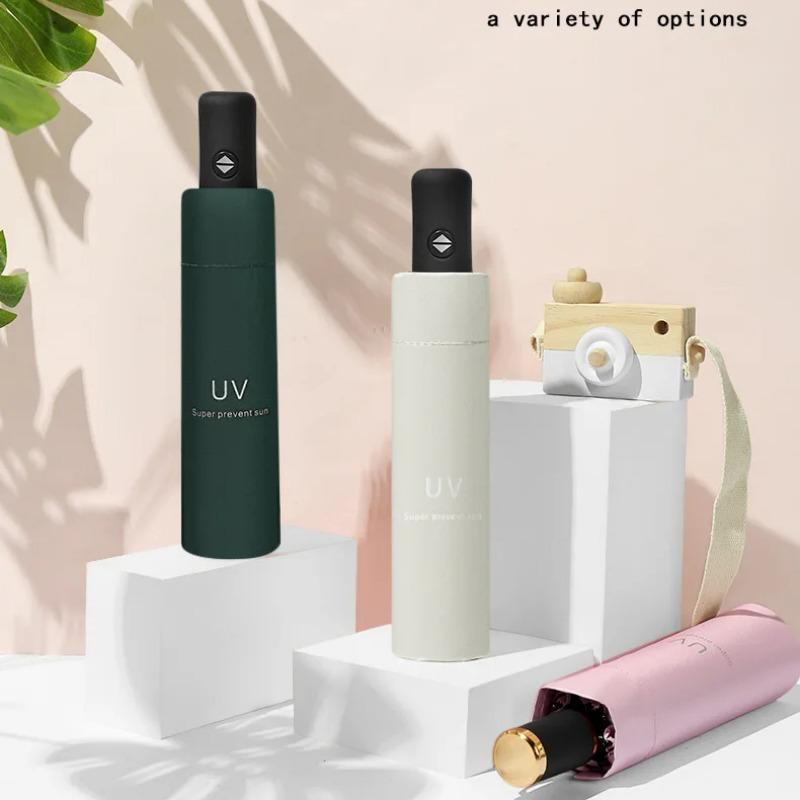 8 Ribber Reise Regn Solparaplyer Vindtett Flerfarget reiseparaply Automatisk åpning og lukking