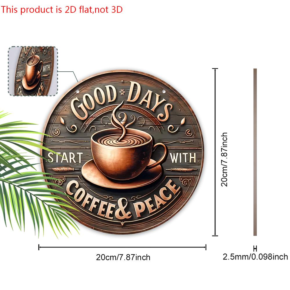 Good Days Wooden Sign with Coffee Theme - Retro Round Sign with Inspirational Quote - Ideal for Kitchen, Home, Office, Cafe Decor
