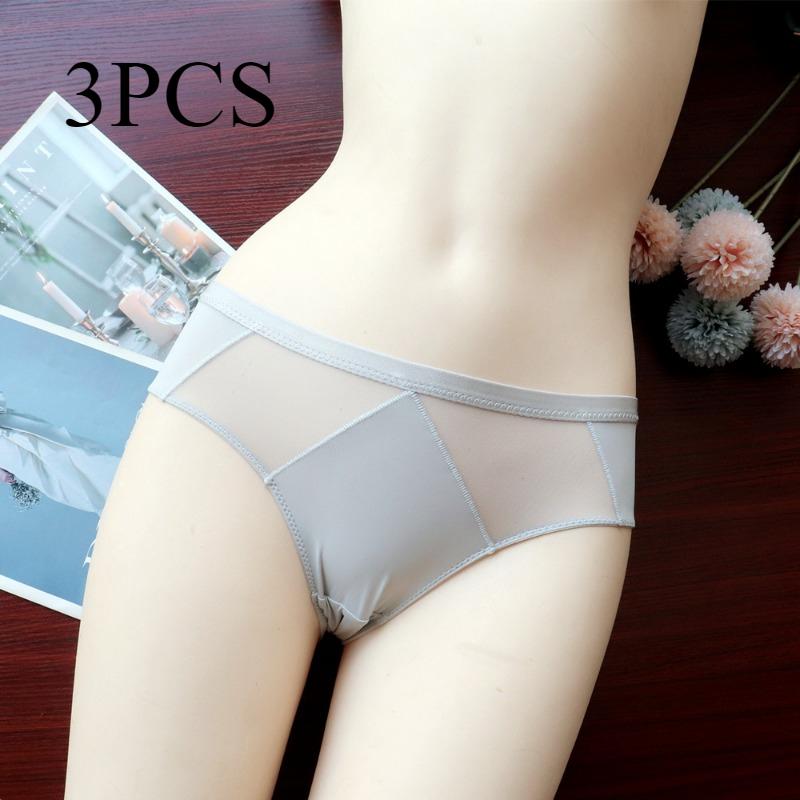 Lencería fina y sexy de cintura baja, bragas de malla, ropa interior de seda helada para mujer, bragas triangulares transpirables