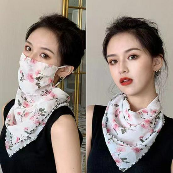 Women's Ice Silk Breathable Windproof Face Veil & Triangle Scarf with Ear Loops - Lightweight Neck Gaiter for Outdoor Use