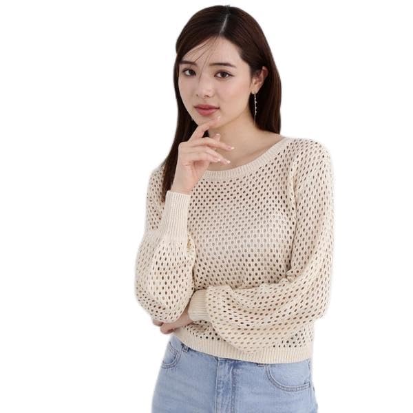 Proportion Body Dressing Sequin Mesh Knit Cream Yellow Women's Sweater,