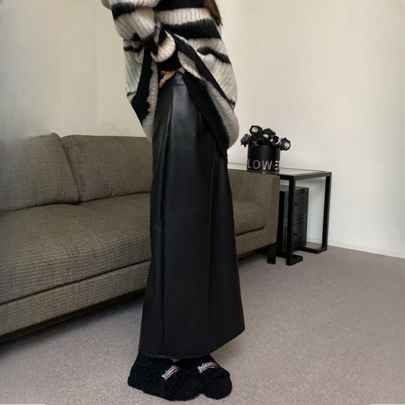 Loose Outer-Wear Women's Early Autumn Slim-Fitting Midi Skirt High Waist Long Skirt With Split Design
