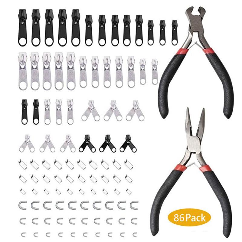 Zipper Repair Kit: U-Code Puller & Slider Set with Cutting Pliers