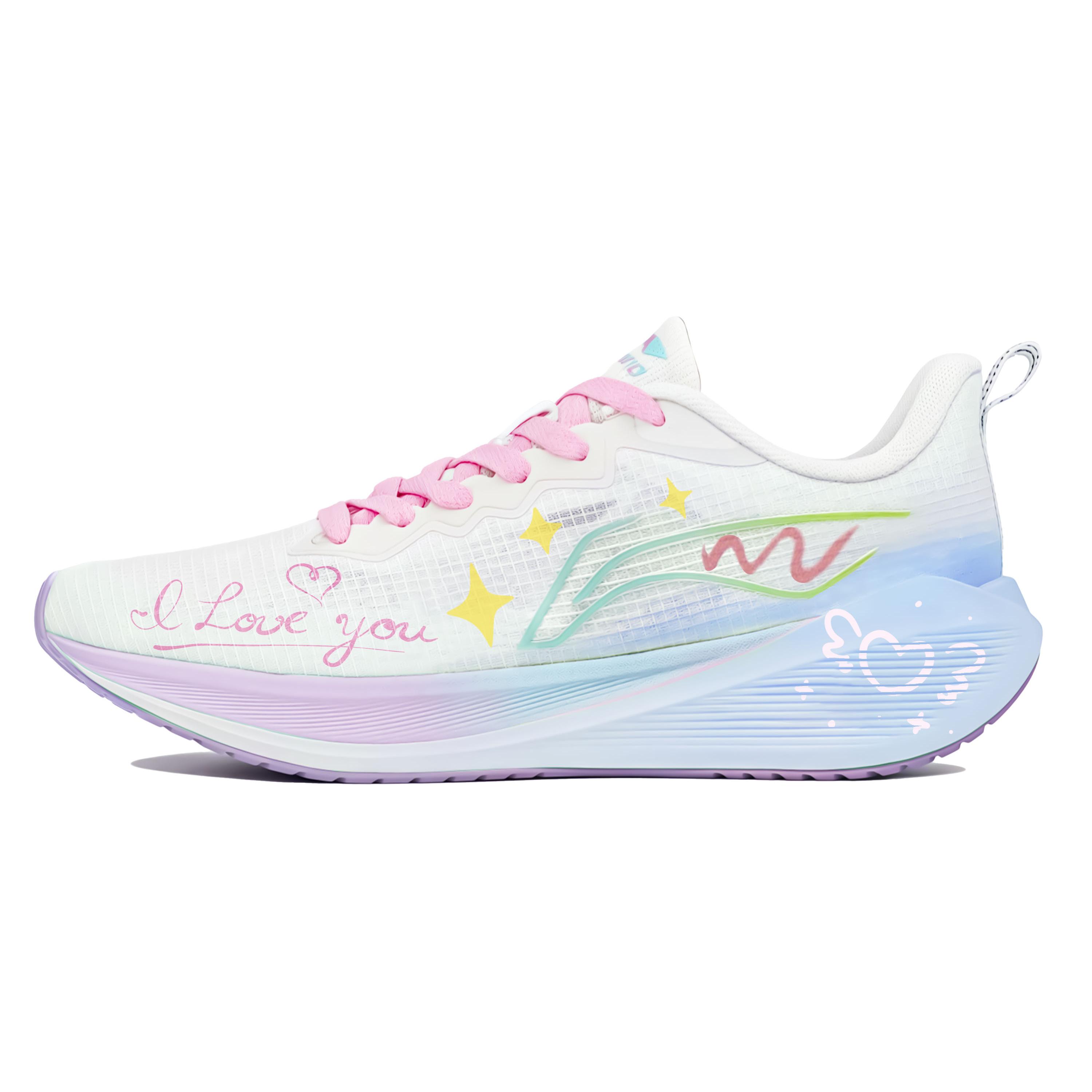Li Ning Wuyue Cushioning Slip Resistant Low top Casual Training Running Shoes Women s White Blue Pink ARST004-3(Team954-) 37
