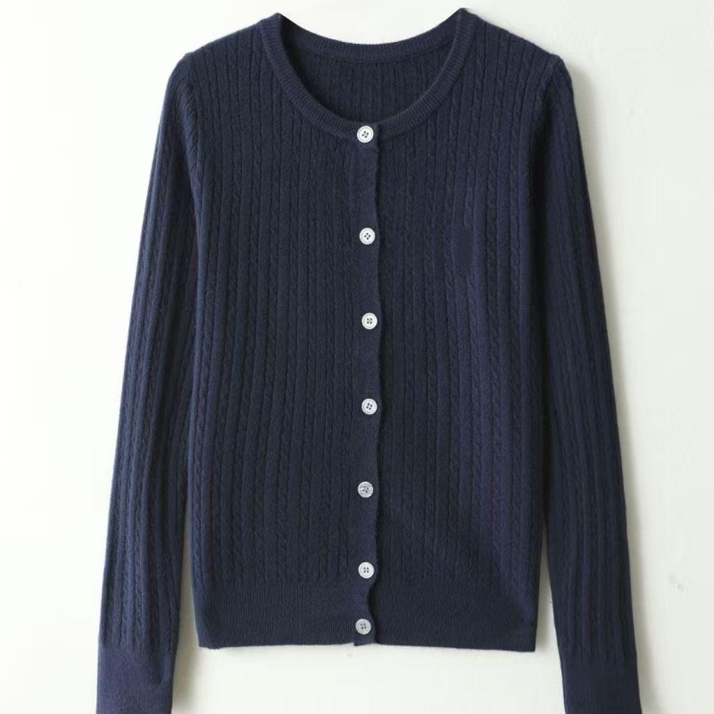 Women's thin Knit Cardigan Spring and Summer Solid Color Round Neck Knit Cardigan