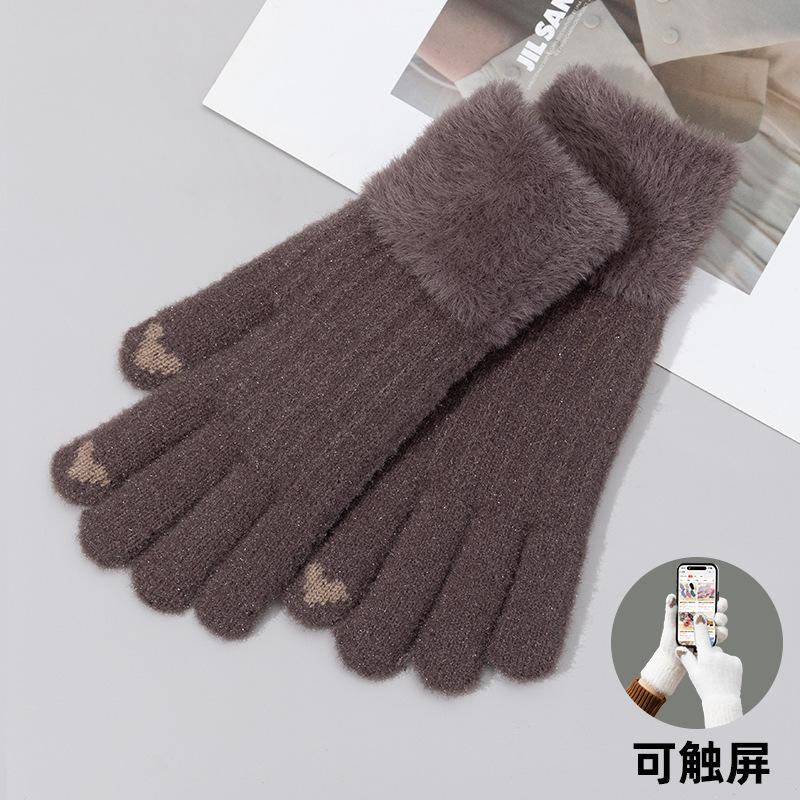 

Вязаные универсальные студенческие утолщенные теплые велосипедные шерстяные холодные велосипедные водительские перчатки женские осень и зима One Size