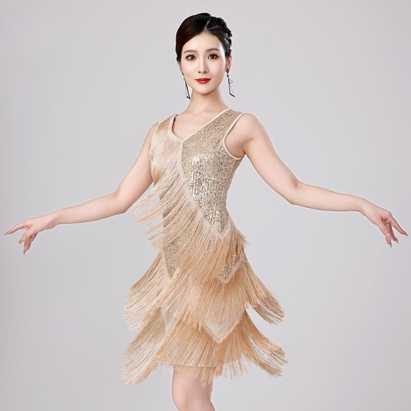 Latin Dance Sequins Tassel Dress for Women Tango Rumba Samba Performance Dresses Adults Latin Competition Party Ball Clothing