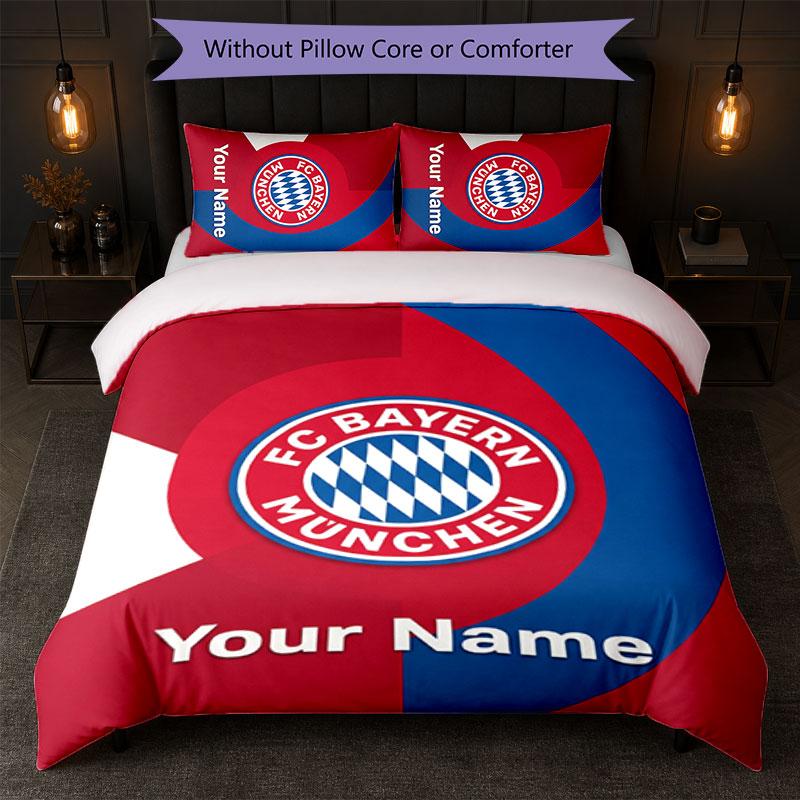 Set Biancheria da Letto Personalizzato Bayern Monaco con Nome Testo 1 Copripiumino+2 Federe Logo Calcio Regalo Personalizzato per Occasioni Speciali Decorazione Camera da Letto