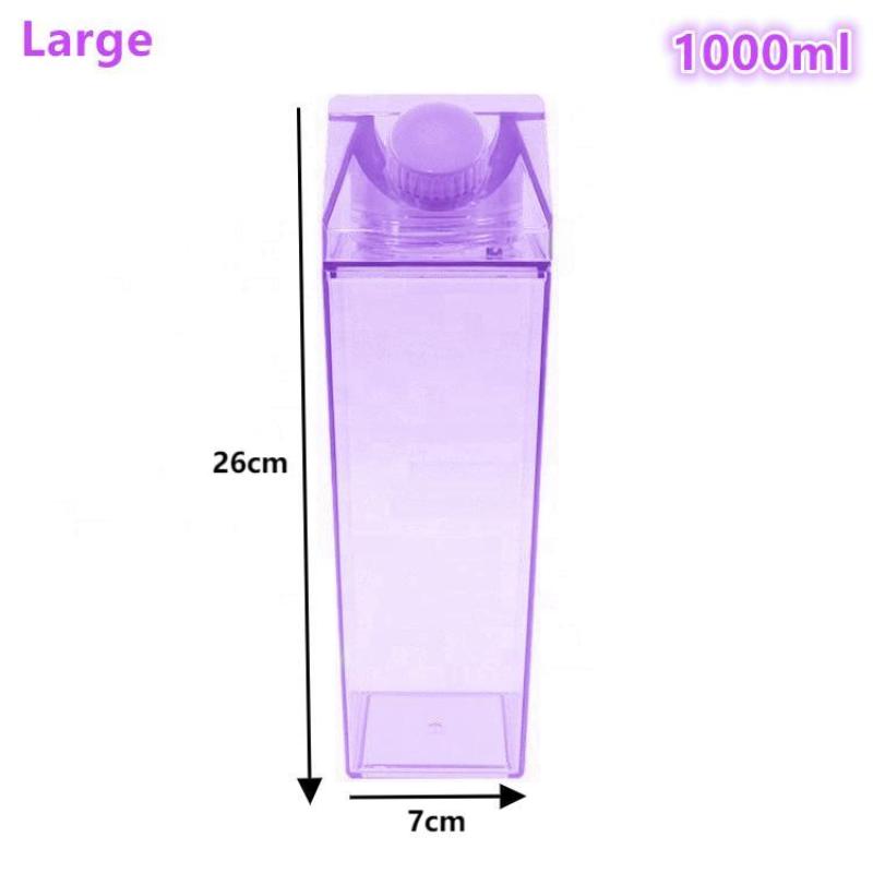 

500/1000 мл Прозрачная бутылка для молока, коробка для воды, квадратная чашка для кофе, сока, чая, прозрачная емкость для хранения молока для занятий спортом на открытом воздухе, кемпинга, тренажерного зала Large фиолетовый