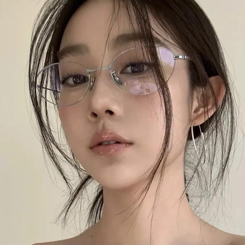 Vintage Cat Eye Alloy Blue Light Glasses Frame Women INS Eyeglasses Korean Decorative Computer Clear Glasses Fashion Eyewear
