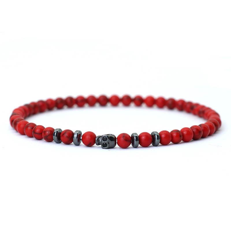 New Gothic Skull Bracelet For Men 4mm Stone Braclet Natural Tiger Eyes Volcanic Rock Braslet Seed Beads Brazalete Pulsera Homme