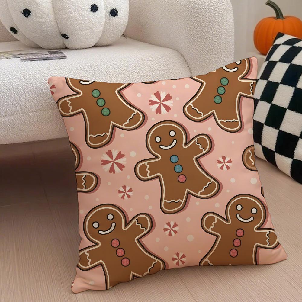 cute Gingerbread print Cushion Cover Throw Pillow Cover Hidden Button Durable Polyester Chair Cushion
