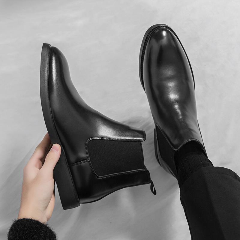 Fashion Autumn Brand Men's Breathable Chelsea Leather Boots British Style Men's Comfortable Pointed Toe Knight Boots Short Horse Boots