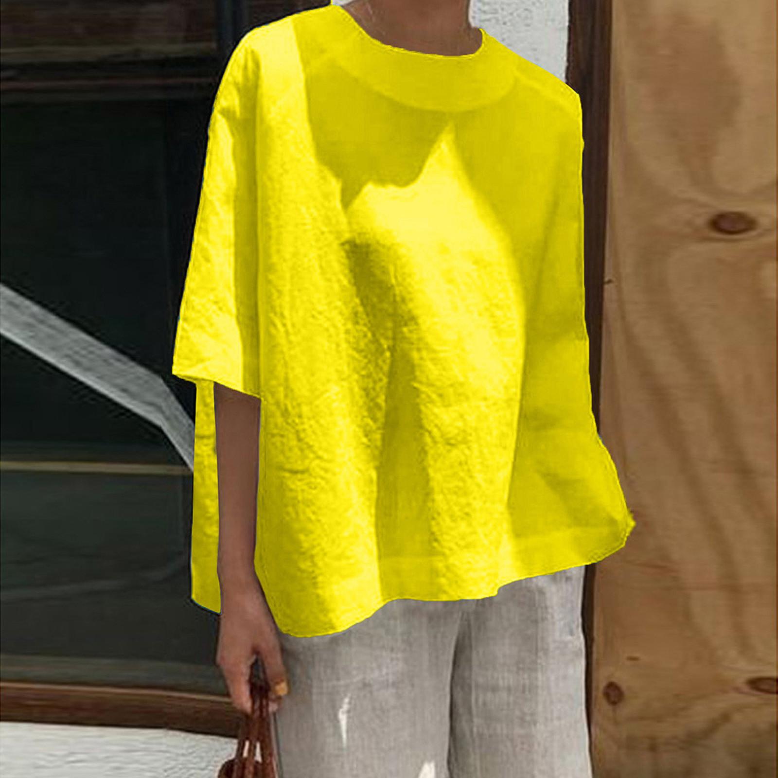 

Женские повседневные свободные льняные лоскутные рубашки больших размеров, женские повседневные однотонные блузки, топы, рубашки M жёлтый
