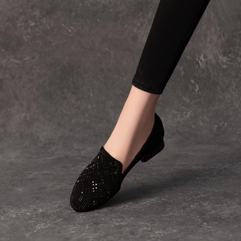 Mattleder Einzelne Schuhe Damen Neu Frühling und Herbst Niedriger Absatz Tiefer Ausschnitt Ein Pedal Runde Zehen