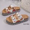 Women's Plus Size Summer Platform Chunky Sole Color Block Rhinestone Double Buckle Cork One Strap Slide Sandals