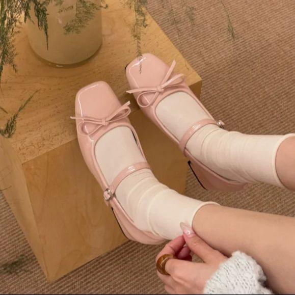 Mary Jane shoes shallow mouth round toe mid heel elegant outdoor simple high heels spring autumn
