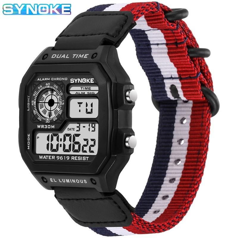 Top Brand New Nylon Canvas with Three-Ring Buckle Retro Electronic Watch Sport Men's Square Classic Student Waterproof Watch