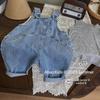 Girls' Denim Overalls Set with Ribbed Vest