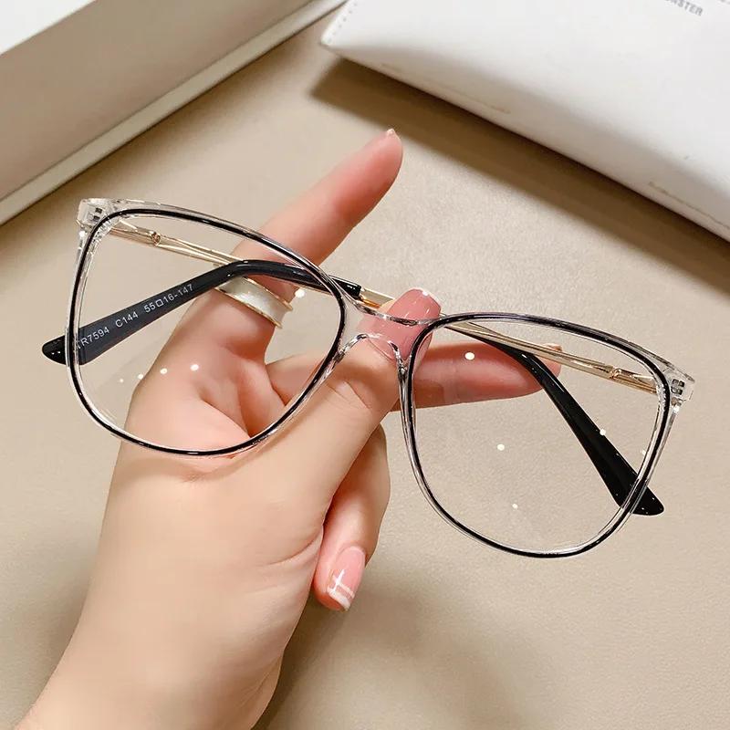 Big Frame Women's Cat Eye Anti-Blue Light Glasses Frame Fashion Tr90 Computer Transparent Glasses Frame Lentes De Sol Mujer