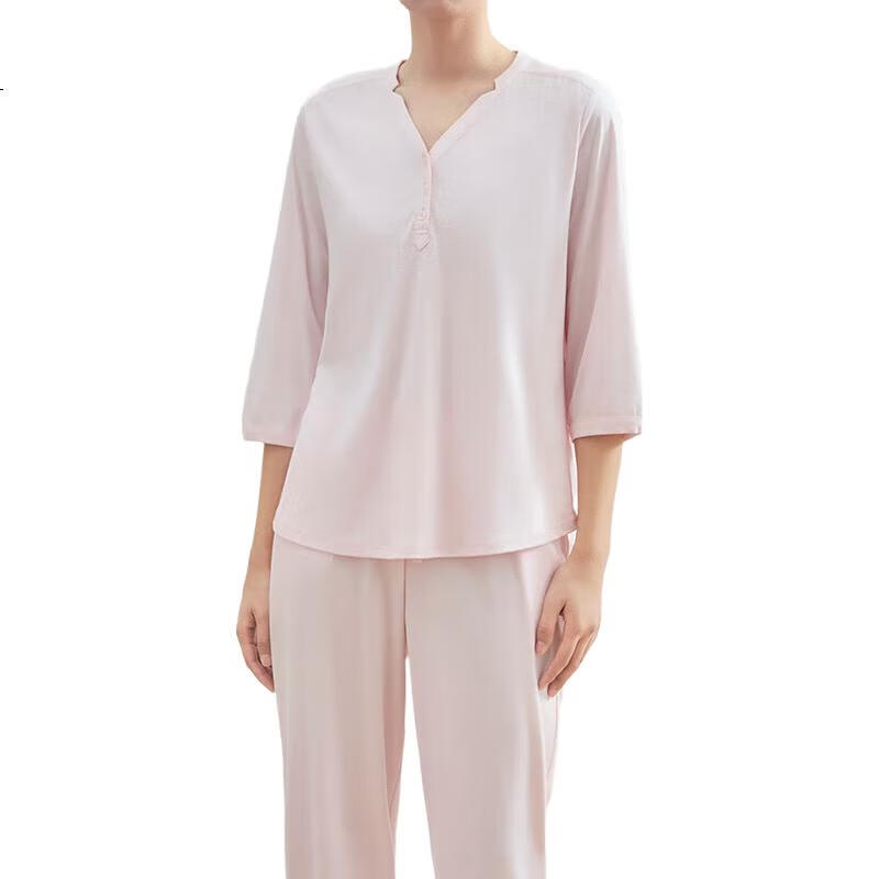 Schiesser [Zero Carbon Lyocell] Women's V-Neck Skin-Friendly Pajamas, Three-Quarter Sleeve Long Pants Loungewear Set