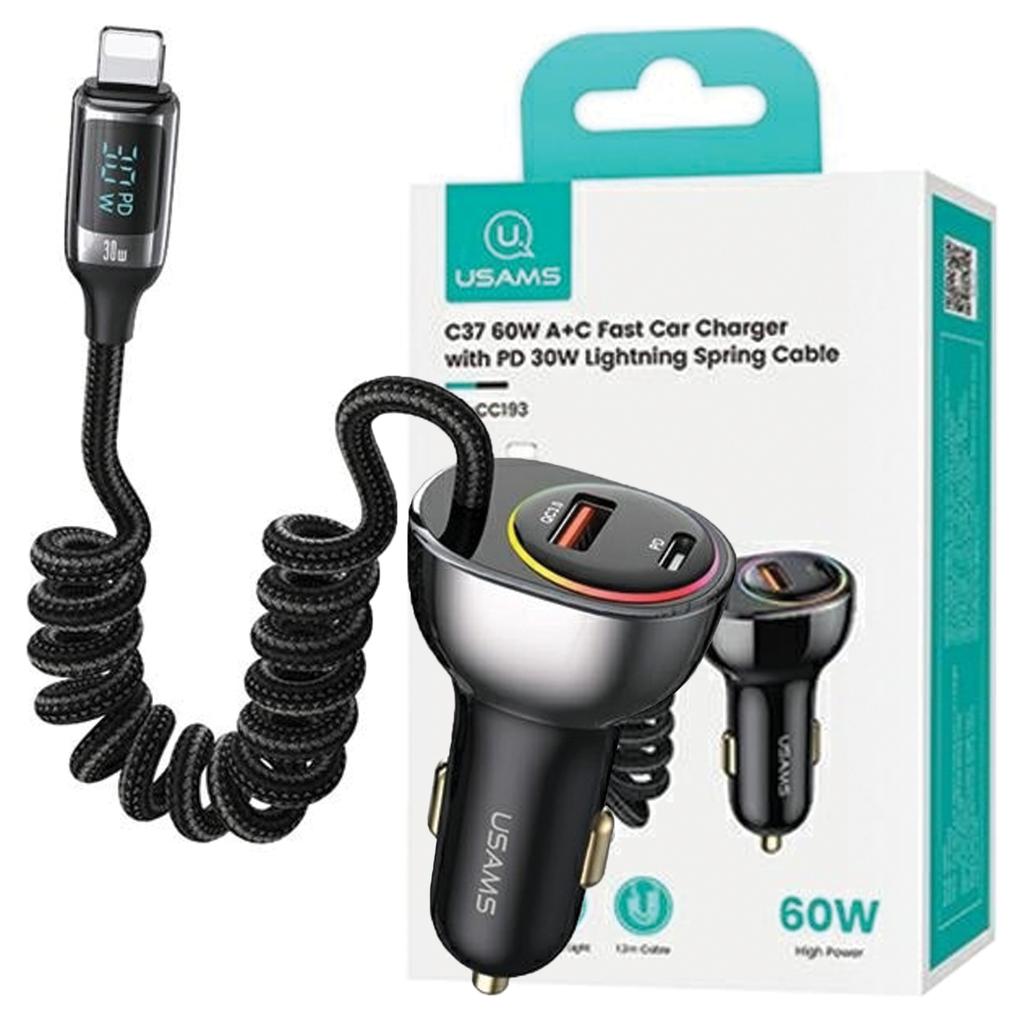 Usams Ład. Sam. C37 1Xusb+1Xusb-C 60W +Kabel Ligtning 30W Pd+Qc Fast Charge Czarny/Black Cc193Cc01 (Us-Cc193)
